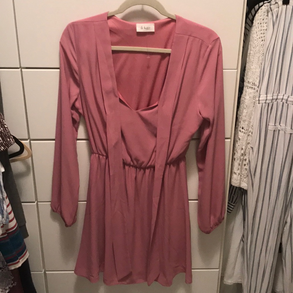 Pink long sleeve dress with tie around the neck